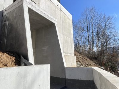 Hangsicherung; Erstellung Zugang in TG mit Stützwänden aus Vollfertigteilwandscheiben